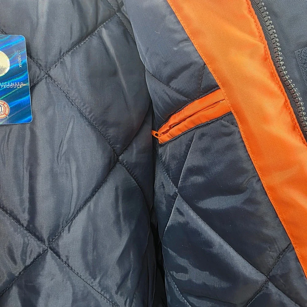 VINTAGE 90S ILLINOIS FIGHTING ILLINI PUFFER JACKET MENS LARGE BLUE ORANGE NEW!!